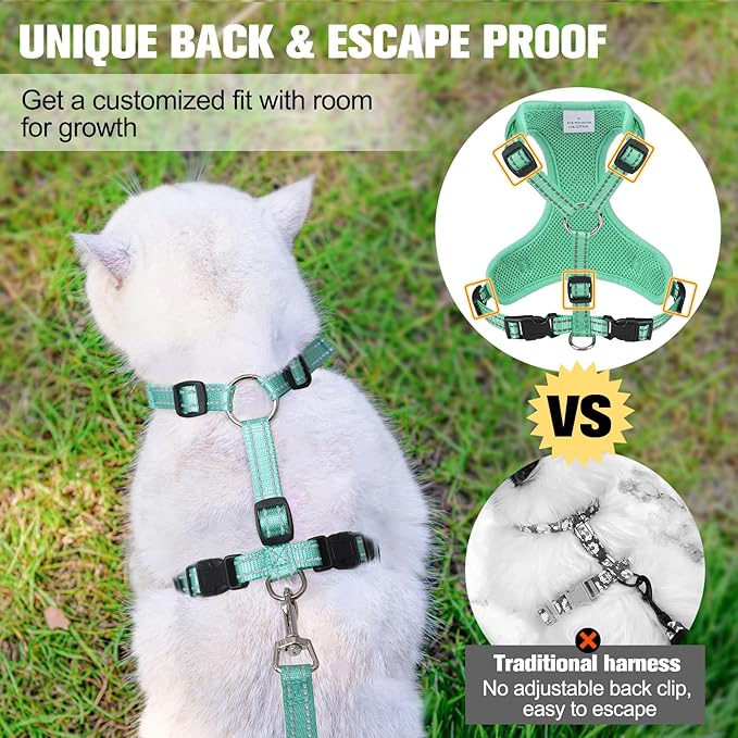 BEAUTYZOO Cat Harness and Leash Set Escape Proof, Medium Cat Vest Harness for Walking, Adjustable Step in Kitten Harnesses for Travel, Soft Lightweight Outdoor Cute Kitten Harnesses, Pineapple M