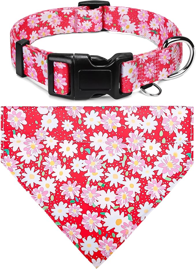 Dog Collars and Bandanas - Soft Adjustable Fancy Floral Boys Girls Puppy Collar for Small Medium Large Dogs.