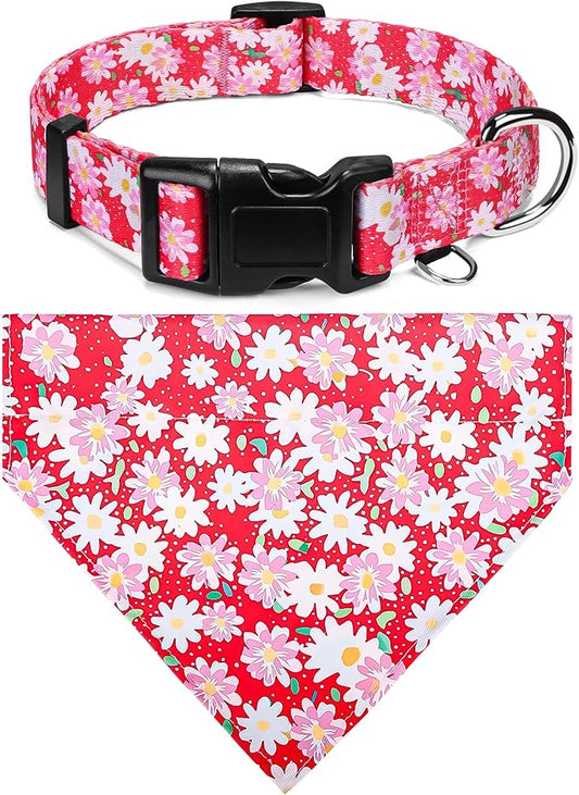 Dog Collars and Bandanas - Soft Adjustable Fancy Floral Boys Girls Puppy Collar for Small Medium Large Dogs.