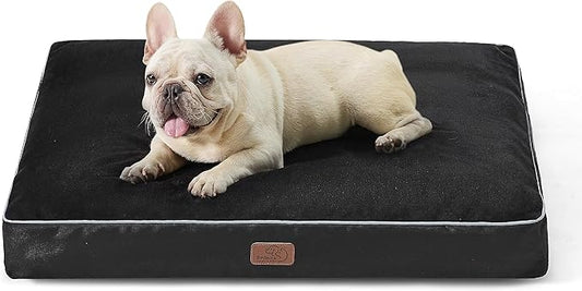 Bedsure Waterproof Dog Bed for Medium Dogs - 4 Inch Thicken Up to 45lbs Pet Mat Pillows with Removable Washable Cover, Black