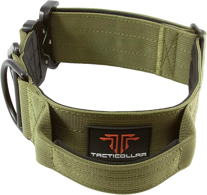 2 inch Tactical Dog Collar with Handle for Medium and Large Dogs, Mil Spec Nylon Collar, Quick-Release Metal Buckle, Neoprene Padded Inside (Large, Olive Green)