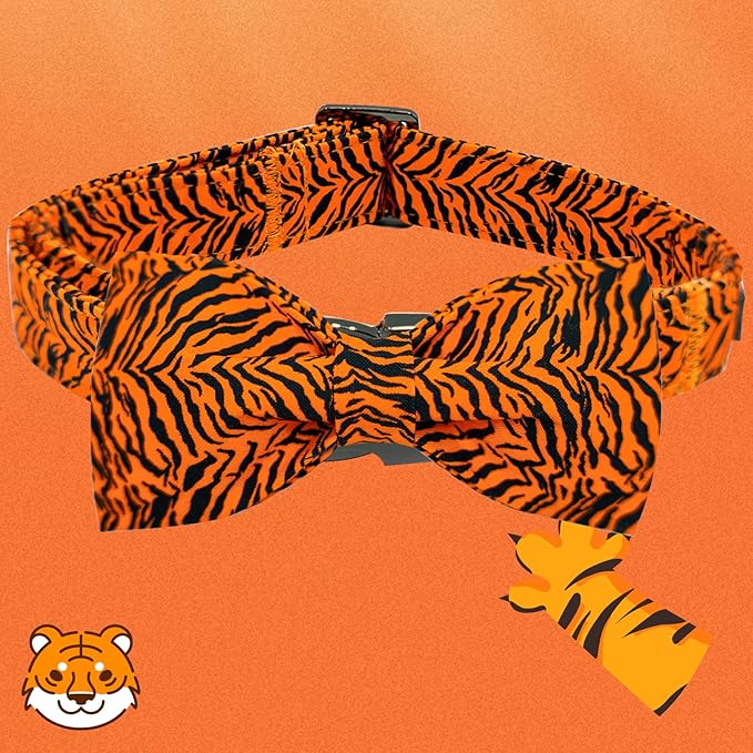 Elegant Little Tail Tiger Print X-Small Puppy Dog Collar, Cotton, Buckle Closure, Distinctive Design