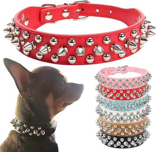 PETCARE Spiked Dog Collar Red Soft Pu Leather Funny Mushrooms Rivet Spike Studded Puppy Collar Adjustable Outdoor Pet Dog Collar for Small Medium Large Dogs Cats Chihuahua Pug Pit Bull Dog Collars
