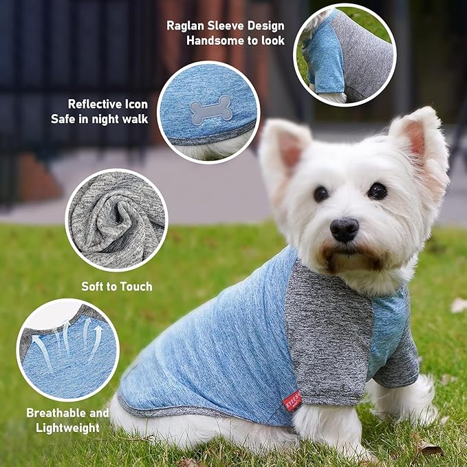 KYEESE 2 Pack Dog Shirts for Large Dogs Quick Dry Dog Clothes Breathable Stretchy Pet T-Shirt with Reflective Label Raglan Sleeve Pet Apparel for Large Dogs, Blue+Grey, 3XL