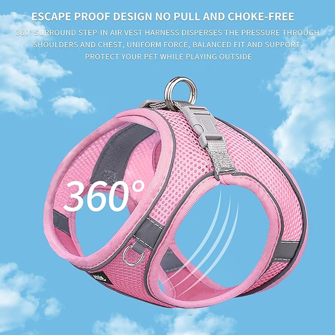 AIITLE Comfortable Dog Harness and Leash Set for Walking - Spring Step in Vest Harness,Reflective Bands, Adjustable No Pull Puppy Essentials, for Small Dogs and House Cats Pure Pink XS