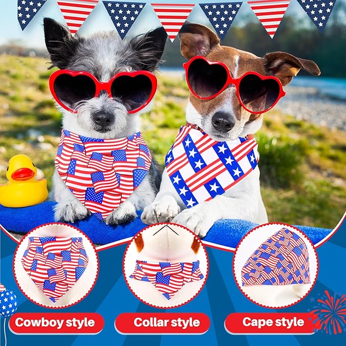 72 Pcs Dog Bandanas Tie Set 4th of July Independence Patriotic Bulks Pet Scarves with American Flag Pattern Adjustable Cute Dog Triangle Scarfs Neck Tie for Holiday Birthday Accessories