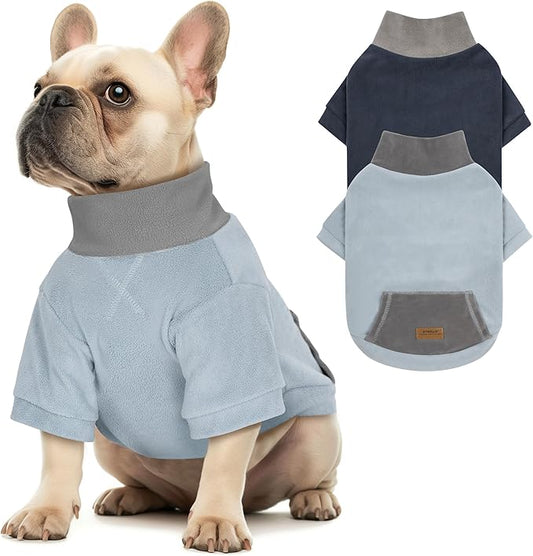 cyeollo 2 Pack Dog Sweaters for Small Dogs, Soft Turtleneck Sweatshirt for Small Dogs Male, Warm Dog Clothes, Stretchy Comfortable Pullover Pet Apparel, Navy & Light Blue M