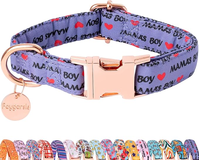 Faygarsle Purple Dog Collar for Small Medium Large Dogs Cute Puppy Collars for Male Dogs Letter Patterned Dog Collars for Summer Spring Wedding Puppy Necklace Boy Dog Collar M