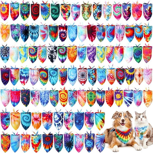 50 Pcs Dog Bandanas Bulk Pet Bibs Colorful Triangle Scarf Pet Bandanas for Medium Large Dogs Spring Summer Birthday Costume Decoration (Tie Dye)