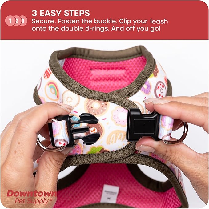 Downtown Pet Supply Step in Dog Harness for Small Dogs No Pull, Small, Donut - Adjustable Harness with Padded Mesh Fabric and Reflective Trim - Buckle Strap Harness for Dogs