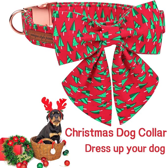 Unique style paws Christmas Dog Collar with Tie Best Winter for Small Medium Large Dogs-Christmas Tree-L