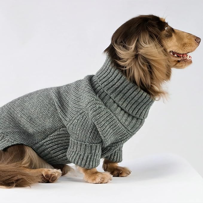 Fitwarm Dog Turtleneck Sweater, Thermal Knitted Pet Coat, Dog Winter Clothes for Small Dogs, Cat Apparel, Heather Grey, XXL