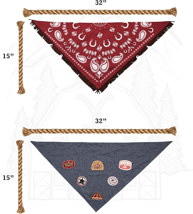 Official Yellowstone Merchandise| Dutton Ranch Dog Bandanas Set - Premium Pack of Western Bandanas for Medium - Large Dogs | Premium Reversible Bundle