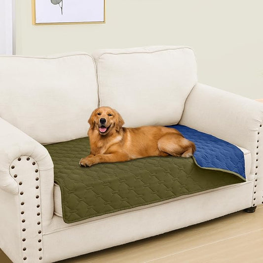 Smiry Waterproof Dog Bed Cover Blanket, Soft Reversible Pet Blanket, Washable Leakproof Cats Dogs Couch Cover for Sofa, Couch, Furniture (30x53 Inch, Green/Navy)