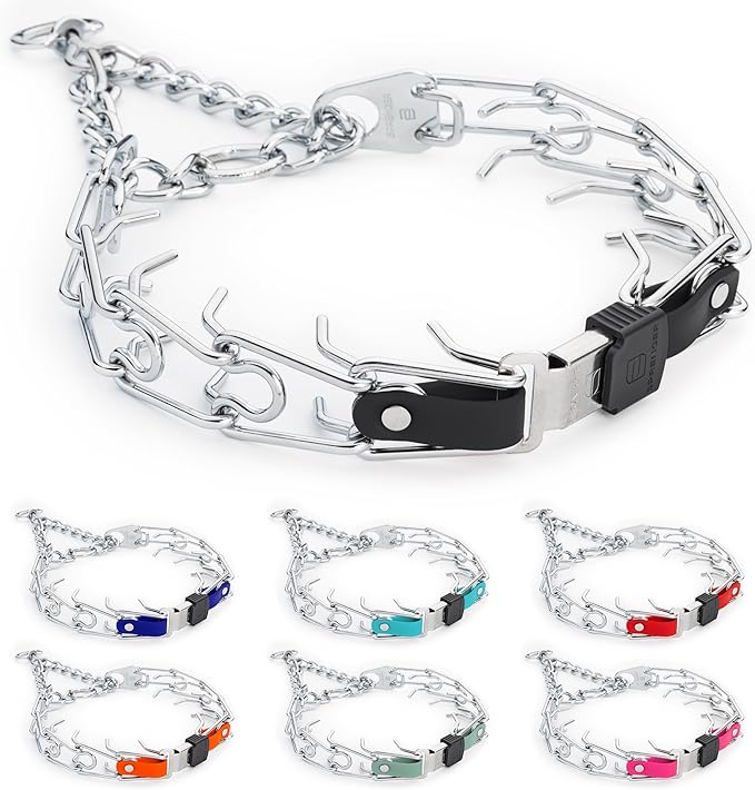 Herm Sprenger Chrome Plated Steel Dog Collar with Quick Release ClicLock Buckle and Biothane Insert Training Collar for Dogs Made in Germany (Black, 25in x 4.0mm(Neck Size up to21-22in))