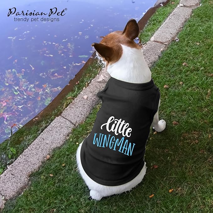 Parisian Pet Embroidered 'Little Wingman' Sleeveless Black Dog Tee - Pure Cotton, Lightweight, Machine Washable - XL