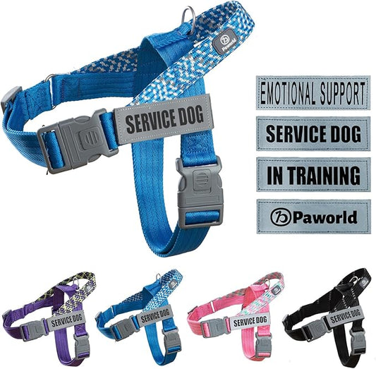 Service Dog Vest, No-Pull Service Dog Harness with 4 PCS Reflective Patches, Dog Vest Harness with Handle, Pet Harness for Small Medium Large Dogs in Training (Blue, M)