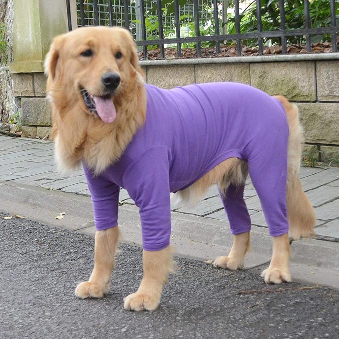Lovelonglong Four Feet Dog Lightweight Pajamas, Pure Cotton Dog Jumpsuits 4 Legs Dog Onesies T-Shirt Stylish PJS Puppy Costume for Large Medium Small Dogs Purple XS