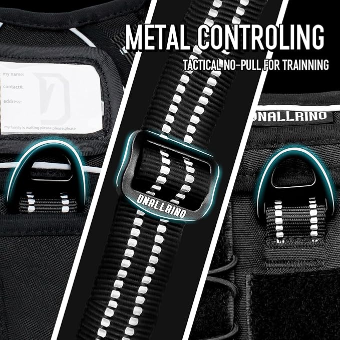 Tactical Dog Harness for Medium Large Dogs, Black Dog Harness with ID Card, Reflective Hiking Harness for Training Easy Control Dog Vest with Handle Black