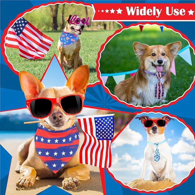 72 Pcs Dog Bandanas Tie Set 4th of July Independence Patriotic Bulks Pet Scarves with American Flag Pattern Adjustable Cute Dog Triangle Scarfs Neck Tie for Holiday Birthday Accessories