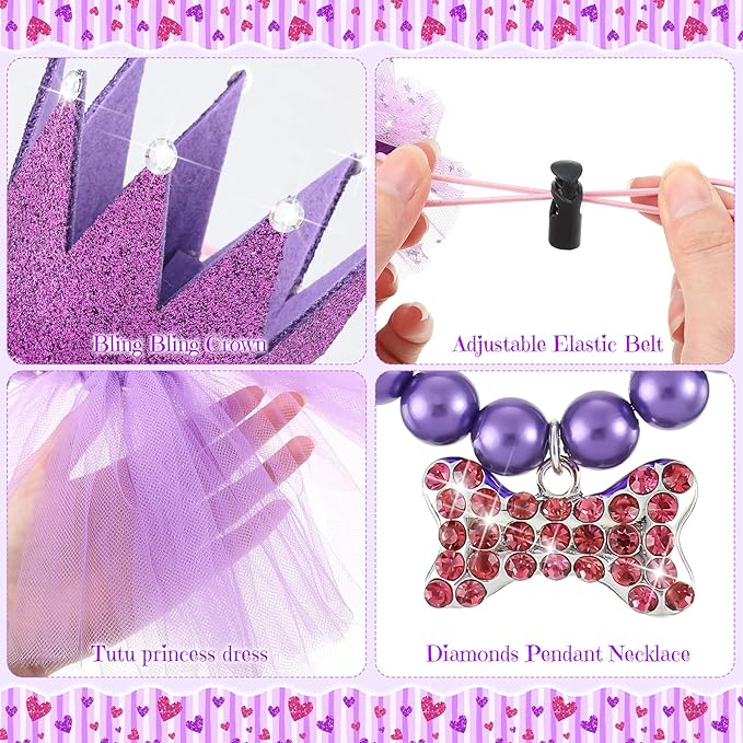 4-Piece Dog Birthday Outfit: Pet Tutu Skirt, Puppy Pearl Necklace, Cat Crown Hat, and Happy Birthday Banner for Pet Party Supplies