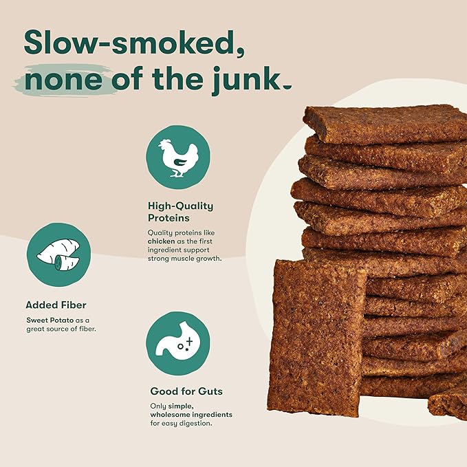 Jinx Tenders Chicken Jerky Dog Treats, All Natural Ingredients, Soft & Chewy, Low-Calorie, Slow-Smoked Chicken & Sweet Potato, No Fillers, 5oz