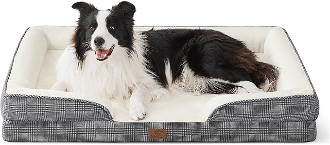 Bedsure Orthopedic Dog Beds Large Sized Dog - Washable Large Dogs Bed Waterproof, Big Comfort Pet Couch with Washable Removable Cover, Supportive Foam Pets Sofa with Nonskid Bottom, Black-Checks