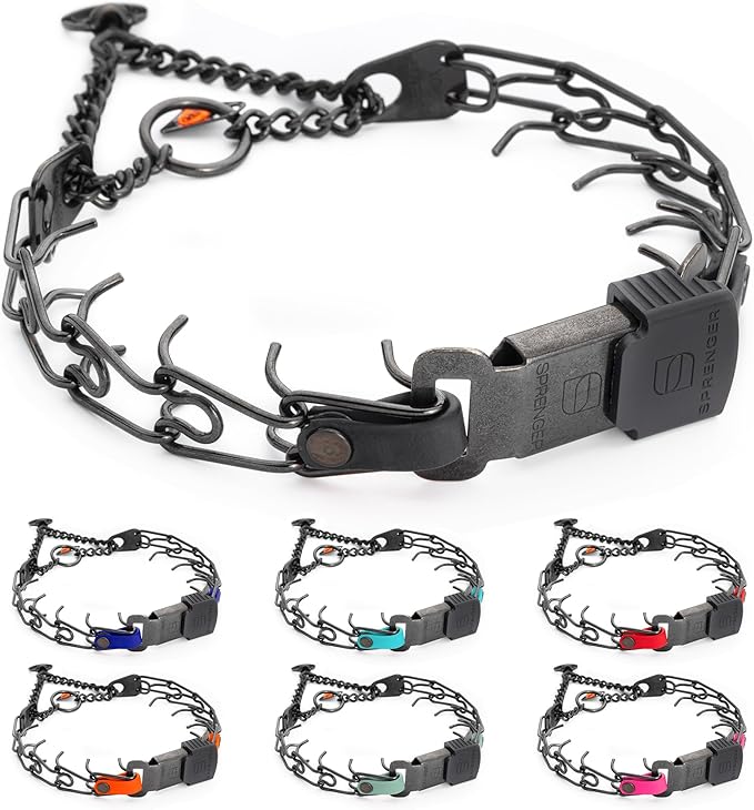 Herm Sprenger Black Stainless Steel Dog Collar with Quick Release ClicLock Buckle and Biothane Insert Training Collar Made in Germany (Black, 16in x 2.25mm(Neck Size up to 13-14in))