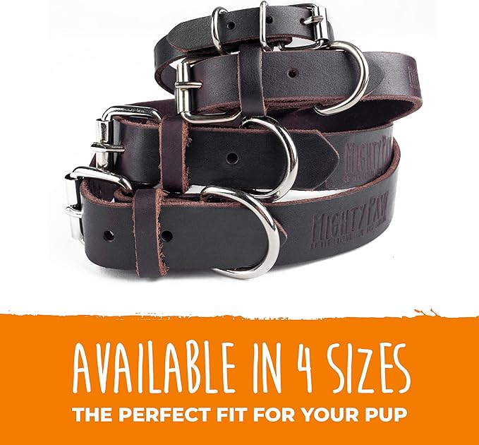 Mighty Paw Leather Dog Collar - Genuine Distressed Leather - Strong Metal Buckle - Ultimate Comfort - Modern Style for All Dogs Breeds - Comfort Puppy Collar - (Medium - Brown)