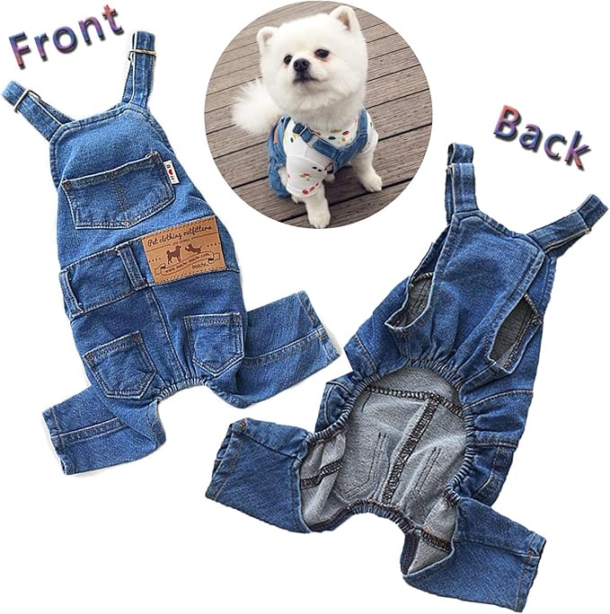 Dog Shirts & Clothes - Denim Overalls & Jean Apparel for Small & Medium Dogs & Cats, Comfortable Puppy Costumes - Shirt & Pant Sets, Pets Outfits (XL)