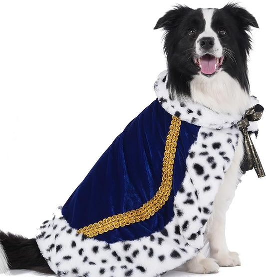 Lovelyshop pet Serial Lux Fur Blue Cat Dog Cloak for Halloween Costumes, King Queen Prince and Princess Cosplay-L