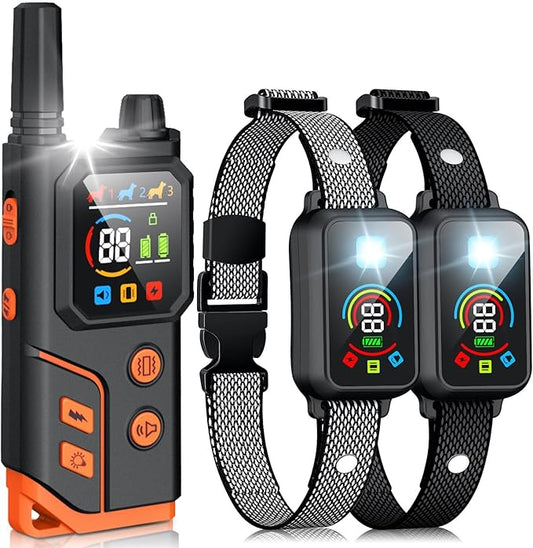 Dog Shock Collar 2 Dogs,4000FT with Flash Light for Night Walks, Dog Training Collar with Remote Control, E Collar with Adjustable Pitch Beep,Vibration and Shock,Rechargeable Waterproof Shock Collar
