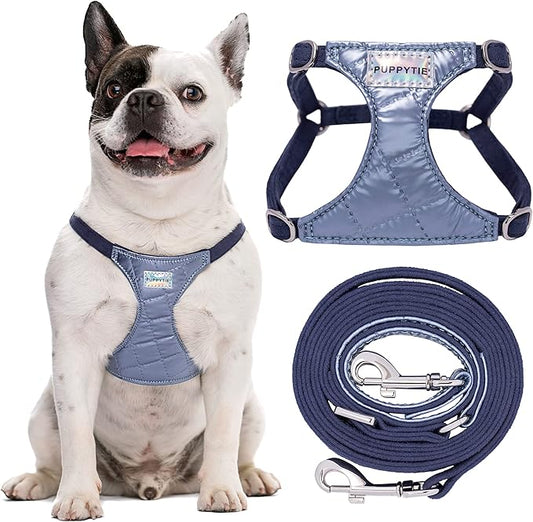 Puppytie No Pull Dog Harness with Multifunction Dog Leash,Soft Adjustable No Choke Escape Proof Pet Harness Vest for Medium Dogs,Glossy Galaxy Blue,M