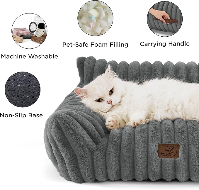 Bedsure Cute Pets Couch - Fluffy Dog Sofa with Premium Soft Corduroy Fleece, Small Couch Bed with Washable Cover, Supportive Sofa Bed for Medium Large Dogs, 36inch, Warm Grey