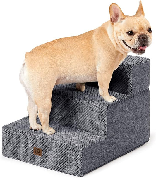 EHEYCIGA Dog Stairs Ramp for Small Dogs 13.5" H, 3-Step Dog Steps for Couch Sofa and Chair, Pet Steps for Small Cats, Non-Slip Balanced Pet Ramp Indoor, Grey
