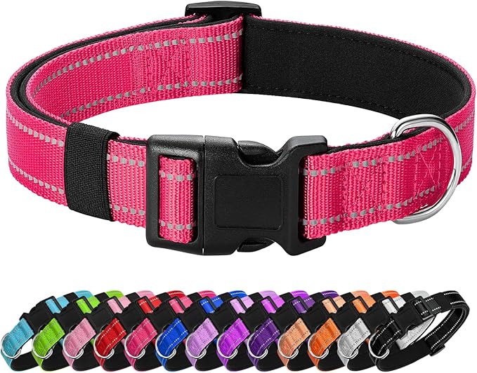 Reflective Dog Collar Padded with Soft Neoprene Breathable Quick Release Basic Dog Collars for Puppy Small Dogs Hot Pink
