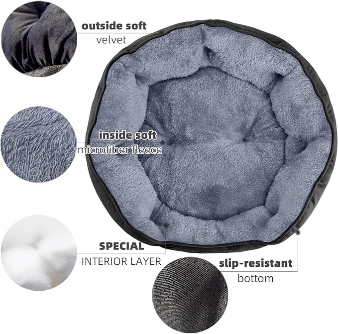 Asvin Medium Dog Bed for Medium Dogs, Large Cat Beds for Indoor Cats, Pet Bed for Puppy and Kitty, Extra Soft & Machine Washable with Anti-Slip & Water-Resistant Oxford Bottom, Black, 25 inches