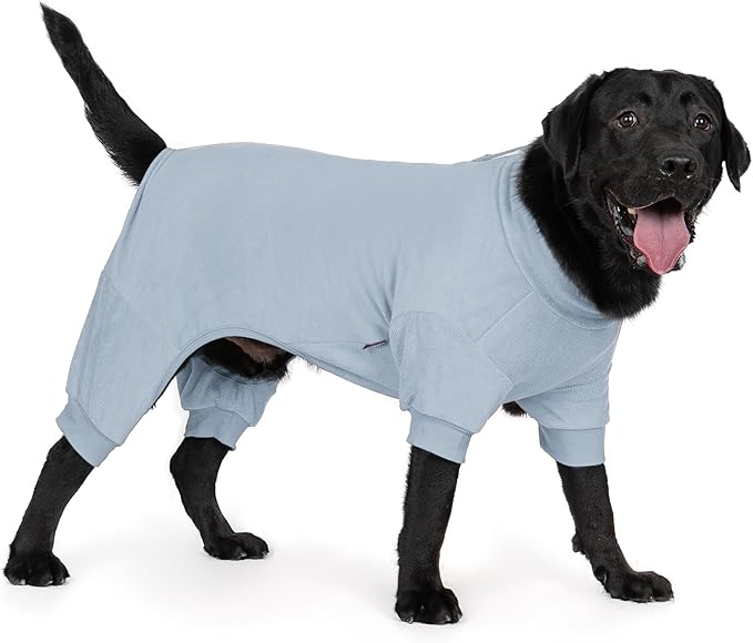 cyeollo Dog Pajamas XX-Large, Stretchable Fleece Pet Onesie Coat for Medium Large Sized Dogs Pjs Warm Puppy Jumpsuit Soft Cold Weather Dog Clothes Outfits, Light Blue XXL