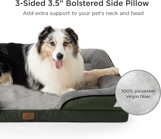 Bedsure Orthopedic Dog Beds Large Sized Dog - Washable Large Dogs Bed Waterproof, Big Comfort Pet Couch with Washable Removable Cover, Supportive Foam Pets Sofa with Nonskid Bottom, Dark Green