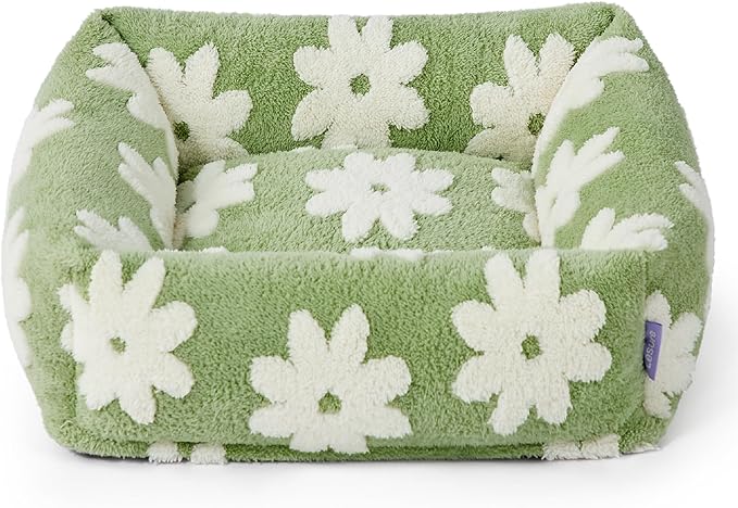 Lesure Cute Cat Beds for Indoor Cats - Washable Kitten Puppy Beds,Cozy Rectangle Orthopedic Pet Sofa with Jacquard Shaggy Plush & Anti Slip Bottom,20x19x6inches