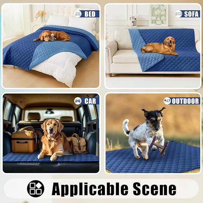 Smiry Waterproof Dog Bed Cover Blanket, Soft Reversible Pet Blanket, Washable Leakproof Cats Dogs Couch Cover for Sofa, Couch, Furniture (82x82 Inch, Navy/Blue)