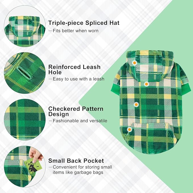 BEAUTYZOO Plaid Dog Hoodie - Soft & Warm British Style Sweater with Leash Hole, Perfect for Small to Large Dogs, Cold Weather Coat for Puppy Girls & Boys