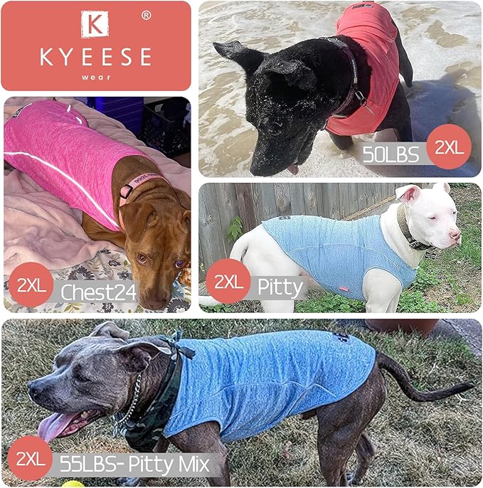 KYEESE 2Pack Dog Shirt for Medium Large Dog Breathable Stretchy T Shirt with Reflective Stripe Athletic Tank Top Sleeveless Vest Dog Clothes,Lake Blue+Rose Red,2XL