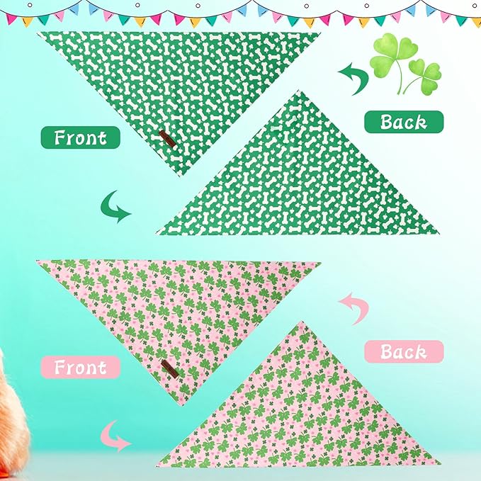 Lionet Paws St. Patrick 2pcs Dog Bandanas, Green Clover Dog Scarf Bib Premium Fabric, Happy St. Patrick Pink Bandanas for Small Medium Dogs Pets