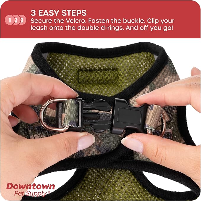 Downtown Pet Supply Step-in Dog Harness for Small Dogs - X-Small, Camo Green - Adjustable, No Pull, Reflective Trim, Padded Mesh Fabric, Buckle Strap