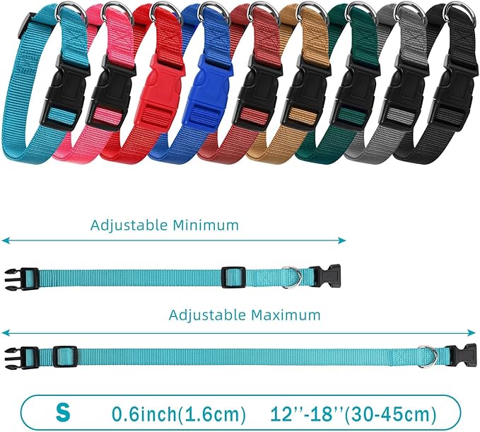 9 Pieces Adjustable Dog Collar for Animal, Soft Nylon Pets Puppy Collar with Quick Release Buckle Holder Bulk for Dogs Walking Running Training(Small,Retro Colors)