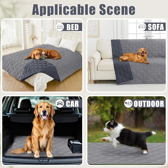 Smiry Waterproof Dog Bed Cover Blanket 82x82, Soft Reversible Pet Blanket, Washable Leakproof Cats Dogs Couch Cover for Sofa, Couch, Furniture, Grey/Dark Grey