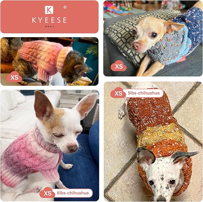 KYEESE Dog Sweater Color Block with Fuzzy Thread Knitted Turtleneck Dog Knitwear with dots in a Variety of Colors for Small Dogs Fall Winter Puppy Sweater, Navyblue, XS