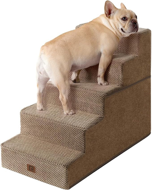 EHEYCIGA Dog Stairs for High Bed 22.5”H, 5-Step Dog Steps for Bed, Pet Steps for Small Dogs and Cats, Non-Slip Balanced Pet Ramp Indoor, Camel