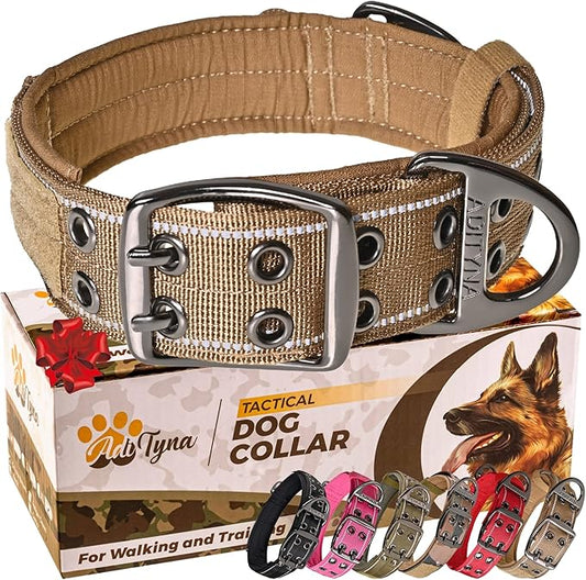 ADITYNA Heavy Duty Dog Collar for Medium Dogs - Reflective Collar with Handle for Training, and Walking - Wide, Thick, Tactical, Soft Neoprene Padded